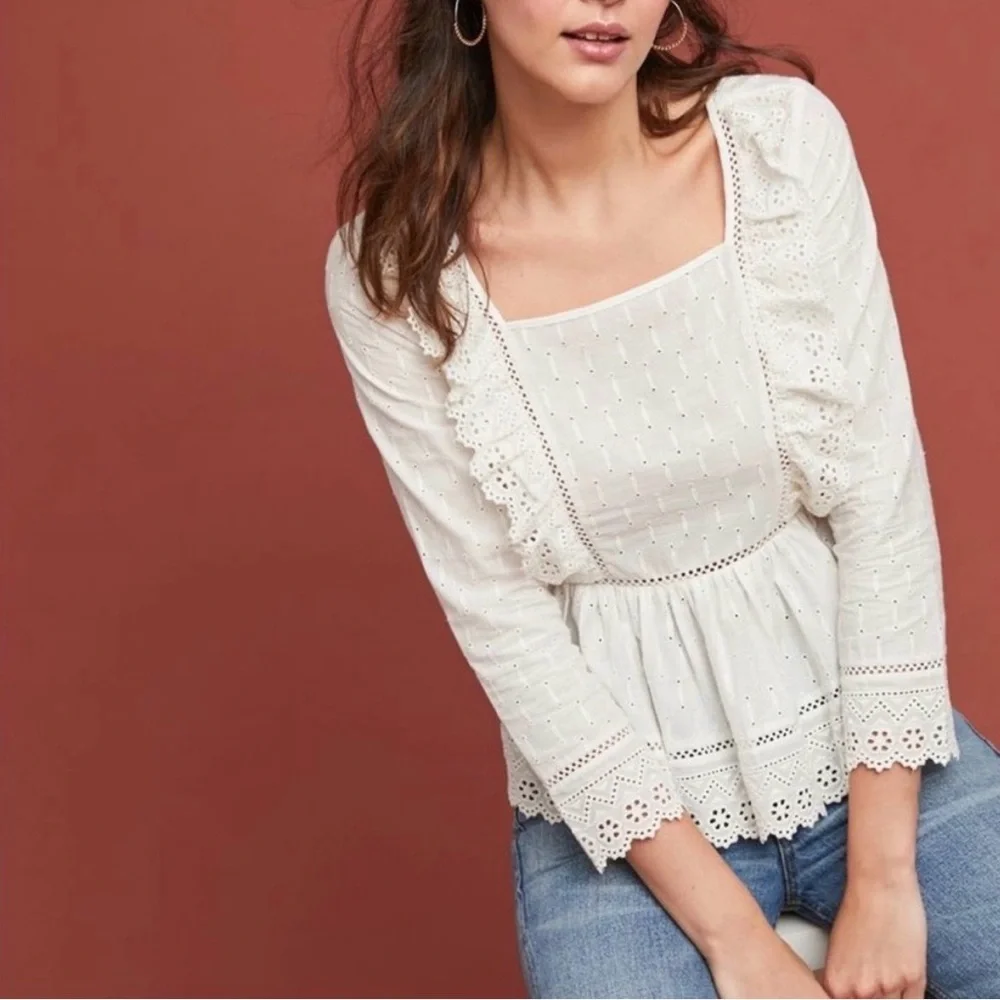 Anthropologie Meadow Rue Edelyn Ruffled Lace Blouse